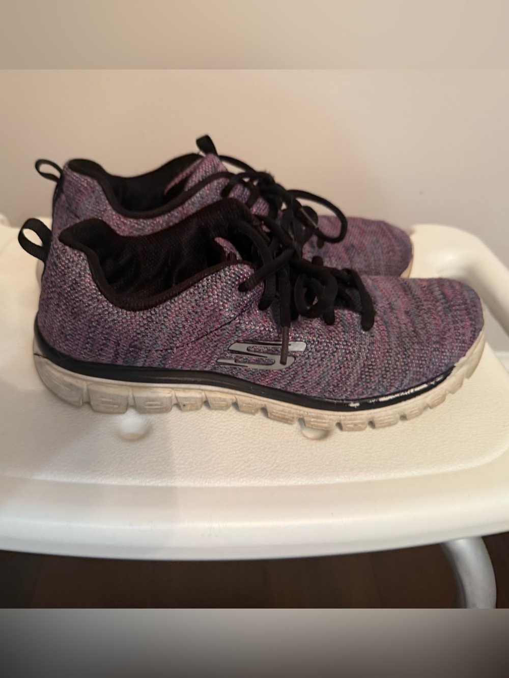 Skechers Purple and Black Knit Lace-Up Sneakers